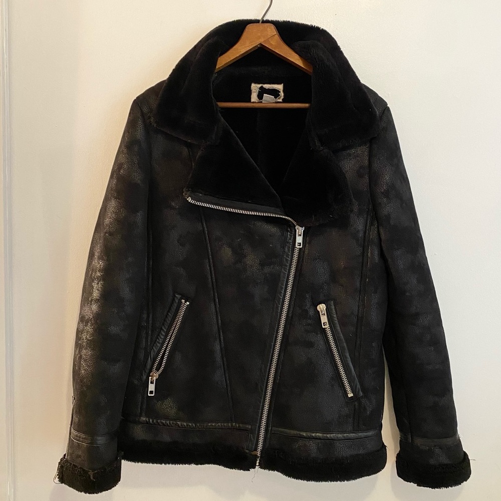 Faux Moto Shearling Zip Up Jacket (Forever 21?), Large